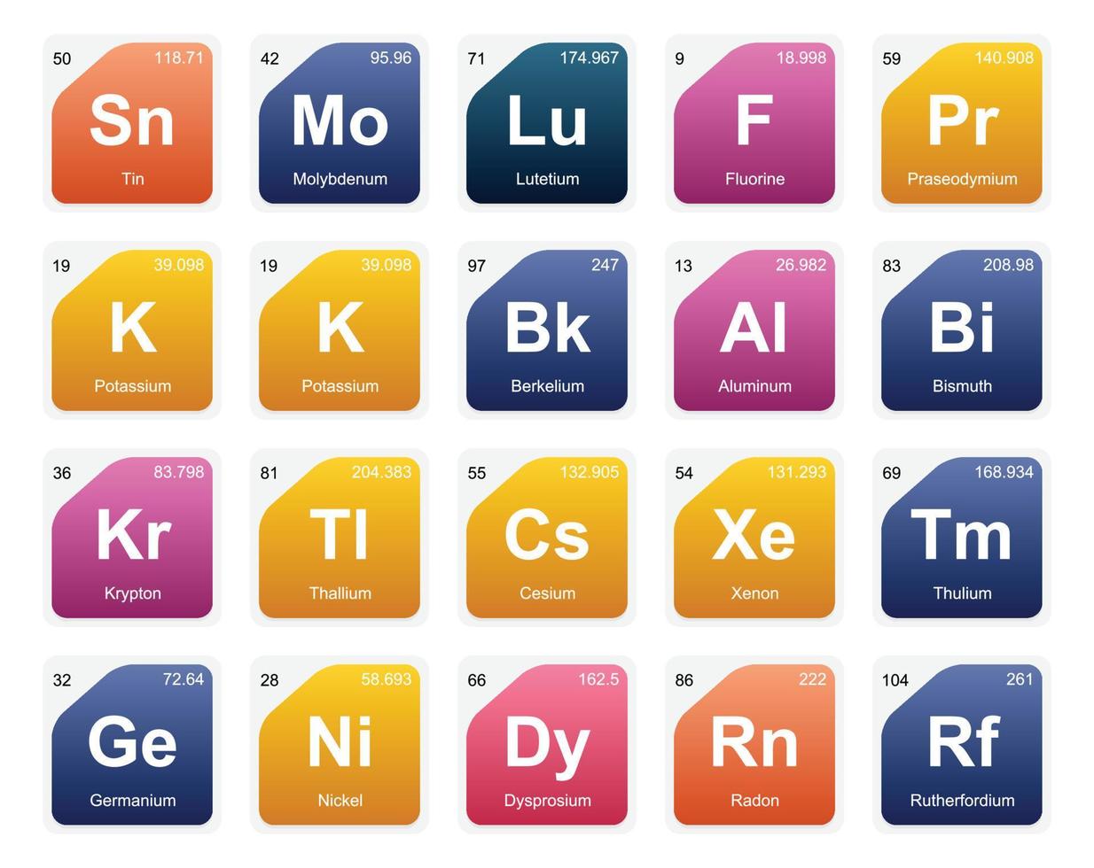 20 Preiodic table of the elements Icon Pack Design vector