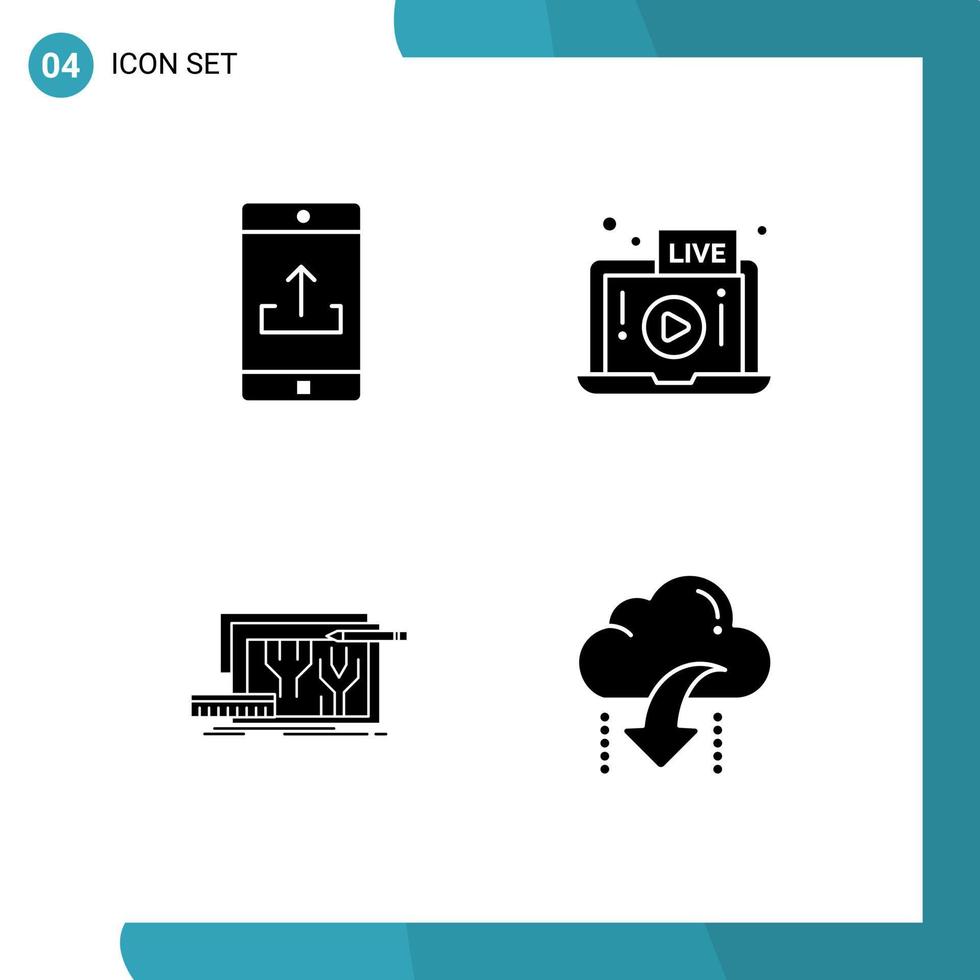 4 Creative Icons Modern Signs and Symbols of application architecture smartphone video circuit Editable Vector Design Elements