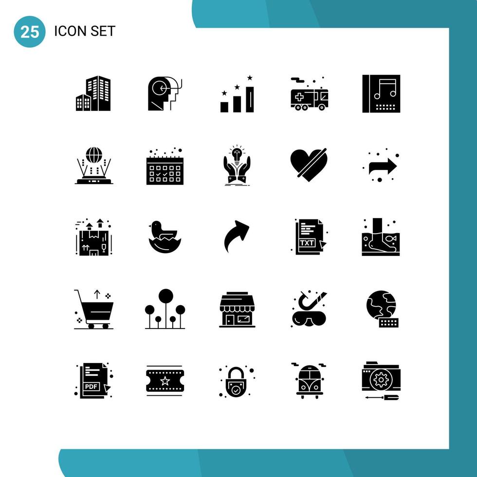 Set of 25 Modern UI Icons Symbols Signs for music album analysis transportation fire Editable Vector Design Elements