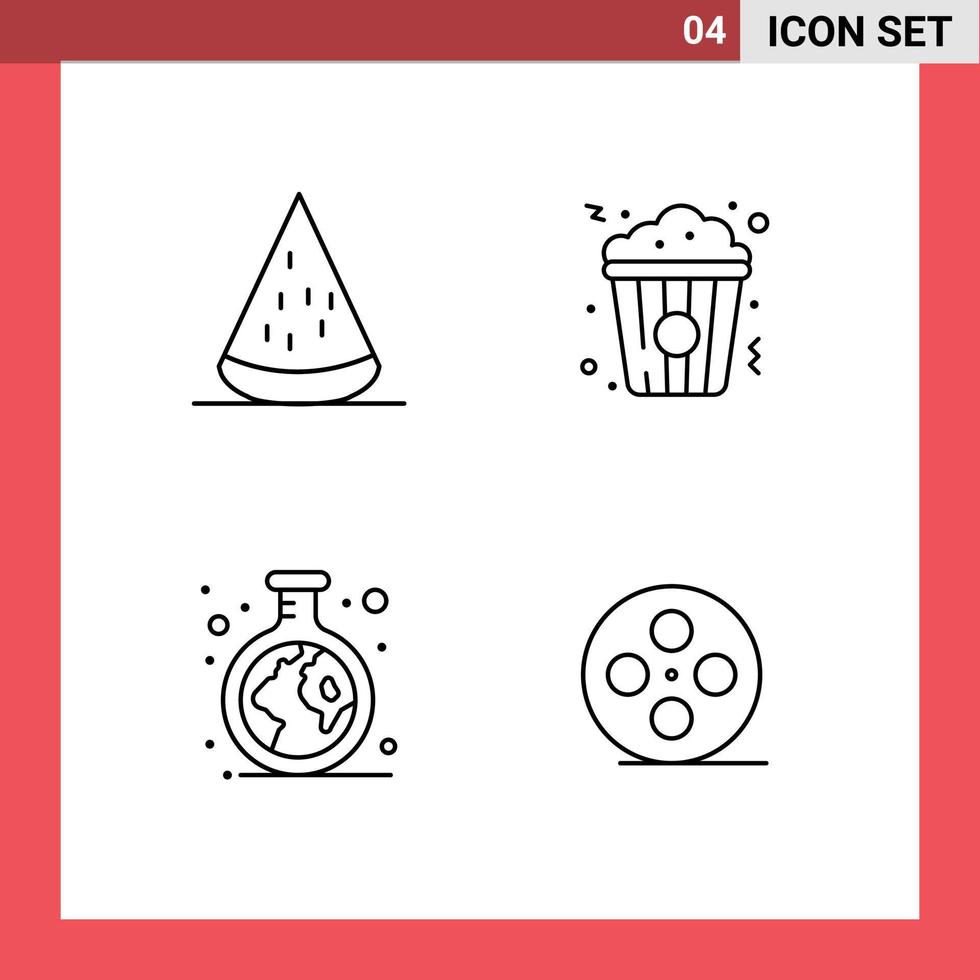 4 Universal Filledline Flat Colors Set for Web and Mobile Applications dessert chemistry fruits cinema study Editable Vector Design Elements