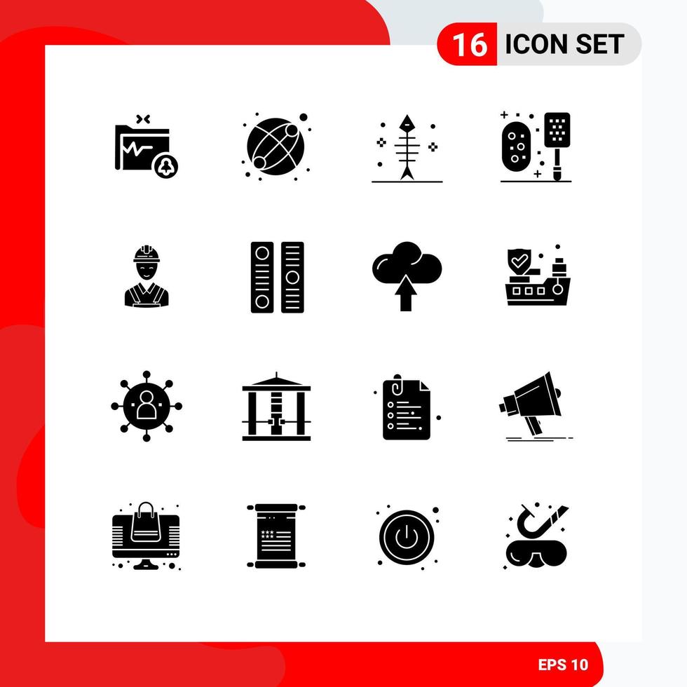 Set of 16 Modern UI Icons Symbols Signs for carpenter worker fish shower bathroom Editable Vector Design Elements