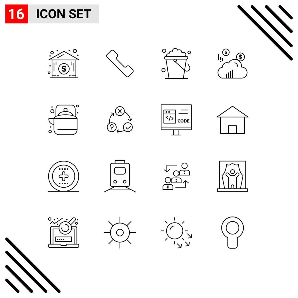 Set of 16 Modern UI Icons Symbols Signs for teapot pot floor outdoor dollar Editable Vector Design Elements