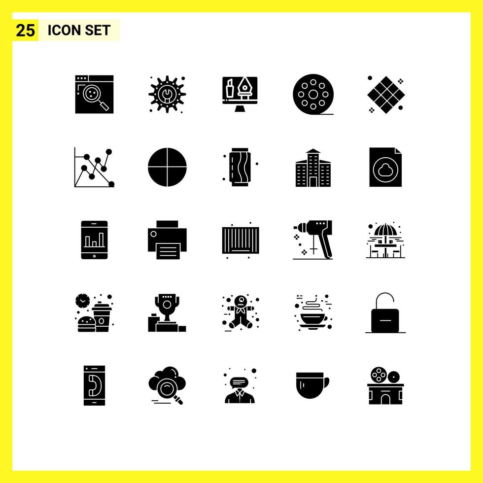 Universal Icon Symbols Group of 25 Modern Solid Glyphs of game athletics editing multimedia film Editable Vector Design Elements