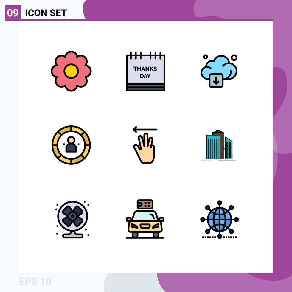 Universal Icon Symbols Group of 9 Modern Filledline Flat Colors of hand management cloud efficiency chart Editable Vector Design Elements
