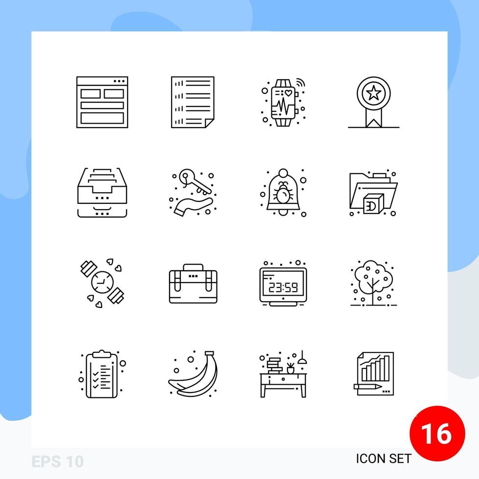 Pack of 16 creative Outlines of stamp insignia four badges watch Editable Vector Design Elements