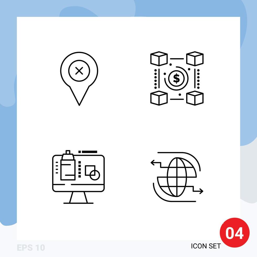 4 User Interface Line Pack of modern Signs and Symbols of add computer map network data Editable Vector Design Elements