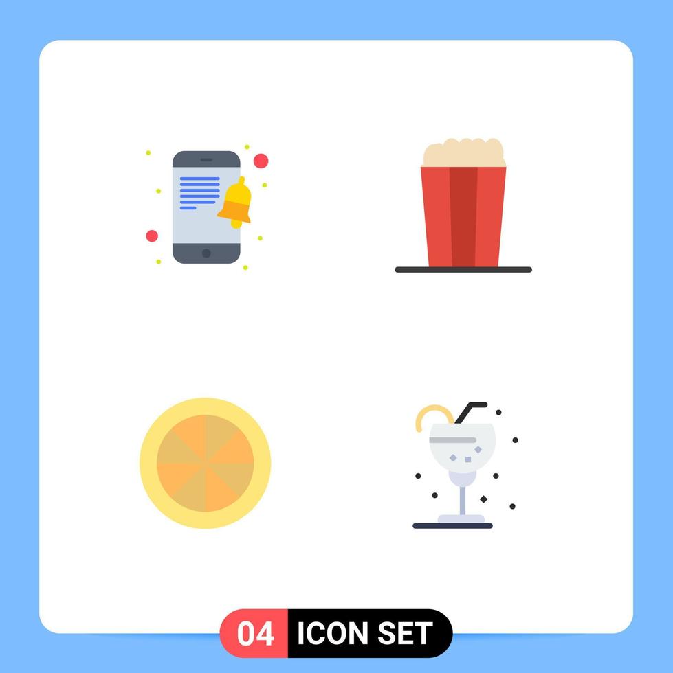 4 User Interface Flat Icon Pack of modern Signs and Symbols of mobile vegetable pop food drink Editable Vector Design Elements