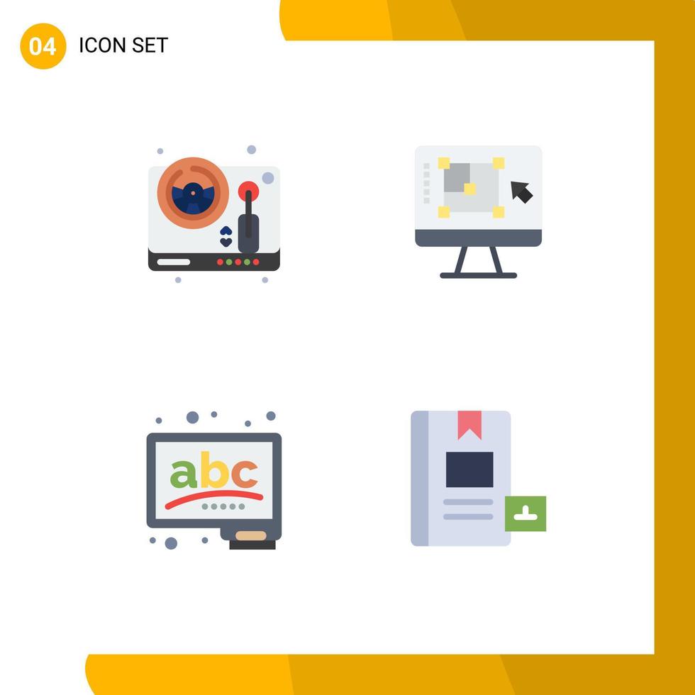 Group of 4 Flat Icons Signs and Symbols for steering abc play designing tool chalk Editable Vector Design Elements