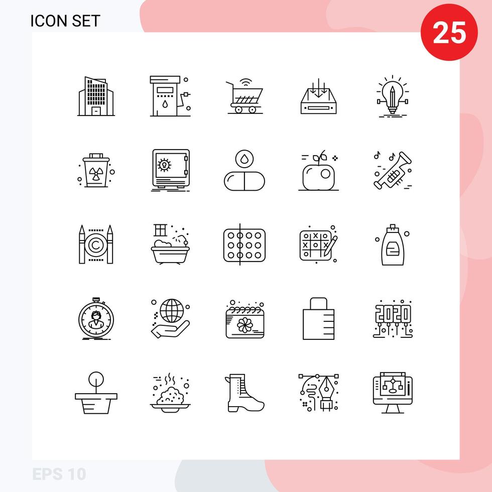 Group of 25 Lines Signs and Symbols for parcel container trolly box inbox Editable Vector Design Elements