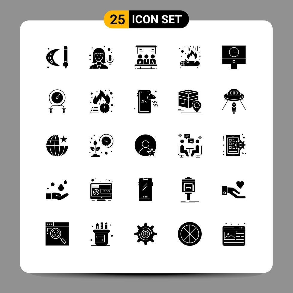 Set of 25 Modern UI Icons Symbols Signs for graph computer project flame bonfire Editable Vector Design Elements