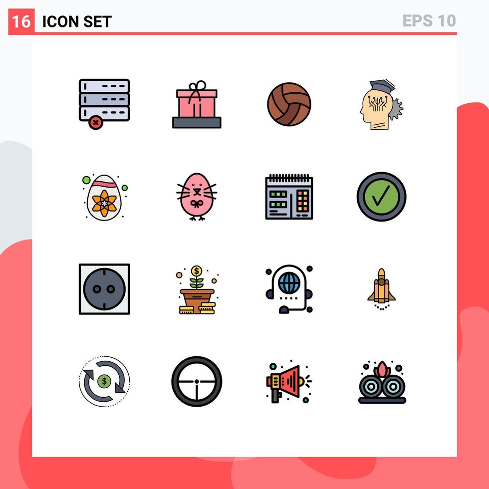 Pictogram Set of 16 Simple Flat Color Filled Lines of easter technology volley smart management Editable Creative Vector Design Elements