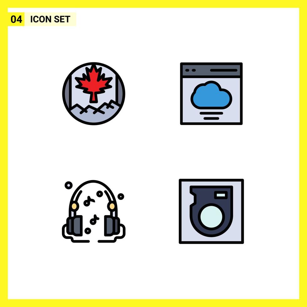 4 Universal Filledline Flat Color Signs Symbols of canada sound cloud user drive Editable Vector Design Elements