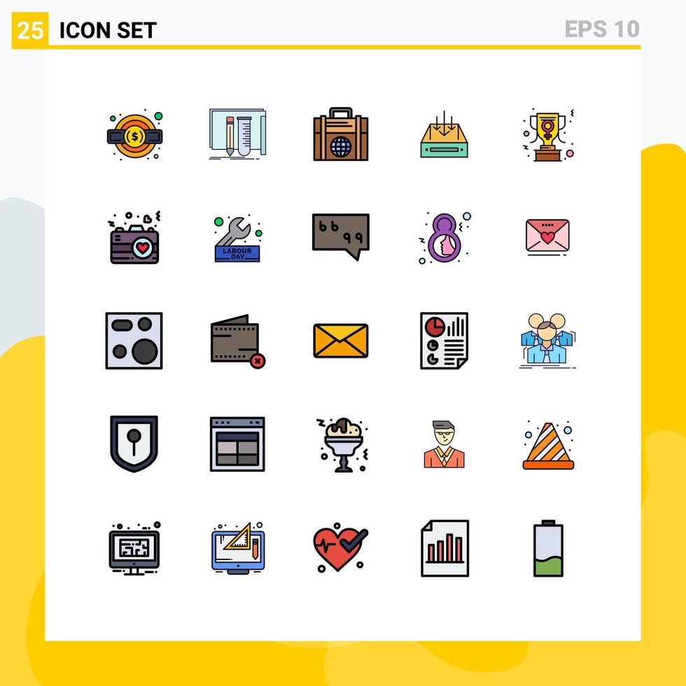 25 Filled line Flat Color concept for Websites Mobile and Apps delivery box tools mail globe Editable Vector Design Elements