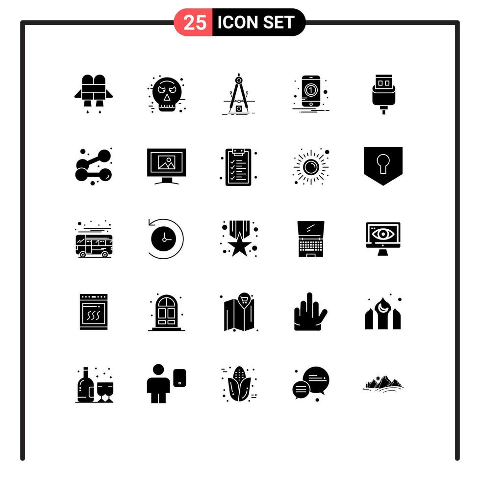 Stock Vector Icon Pack of 25 Line Signs and Symbols for connector cable product mobile number Editable Vector Design Elements