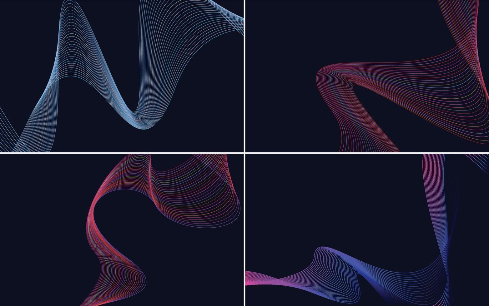 conjunto de 4 líneas de ondas abstractas de fondo de patrón de onda geométrica vector