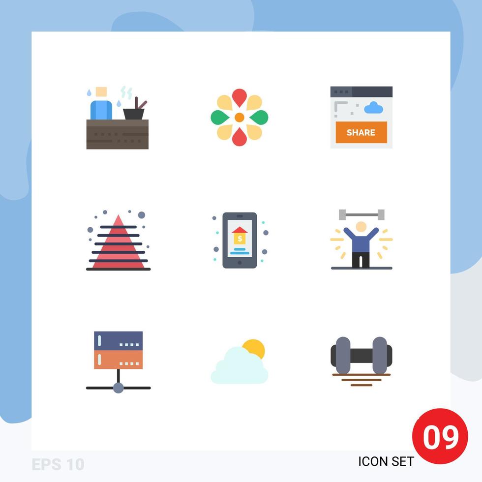 Universal Icon Symbols Group of 9 Modern Flat Colors of auction pyramid interface marketing business Editable Vector Design Elements