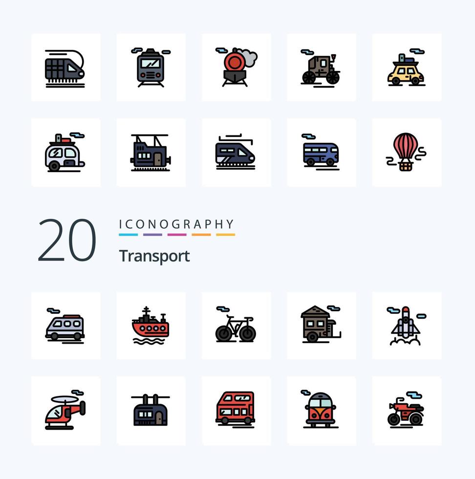 20 Transport Line Filled Color icon Pack like transport horse drawn vehicle transport transport retro vector