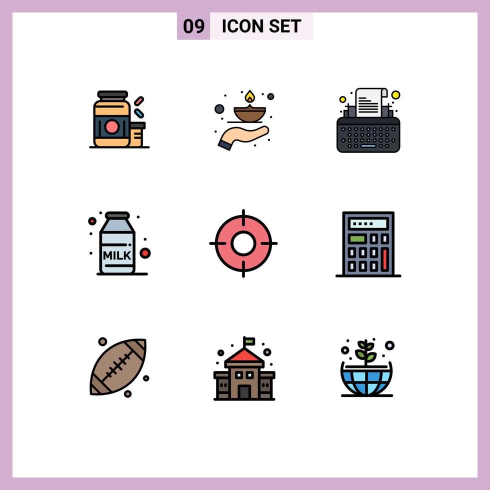 Set of 9 Modern UI Icons Symbols Signs for basic coffee lamp breakfast typewriter Editable Vector Design Elements