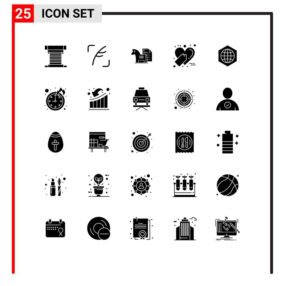 conjunto moderno de 25 glifos y símbolos sólidos, como compras, comercio electrónico, táctica social, ajedrez, elementos de diseño vectorial editables vector