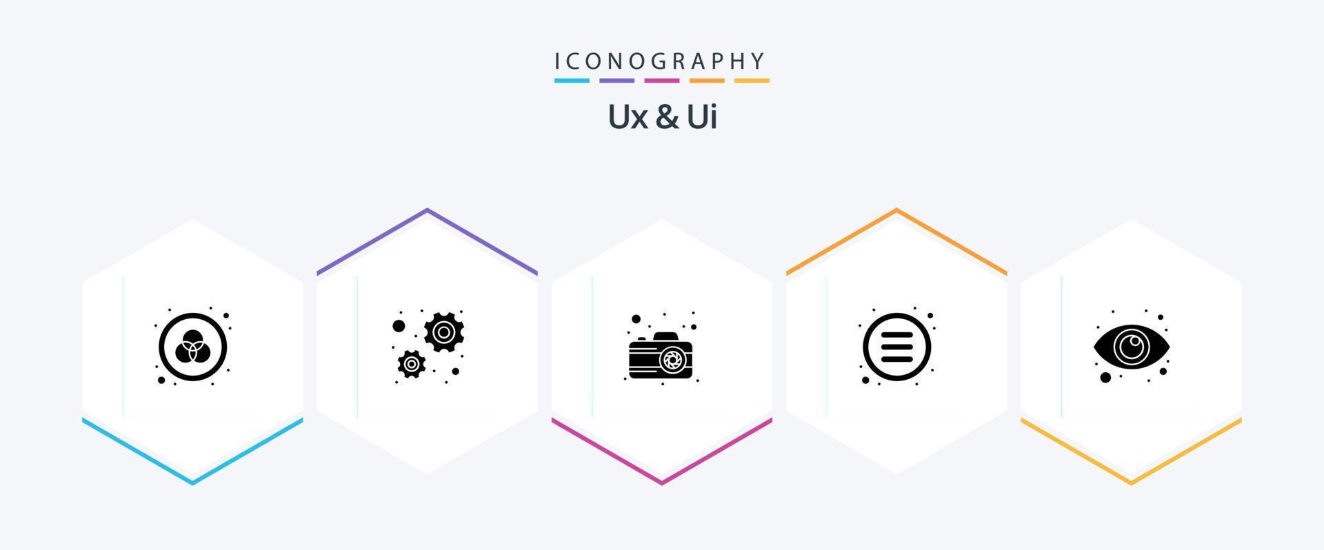 Ux And Ui 25 Glyph icon pack including vision. eye. photo. options. control vector