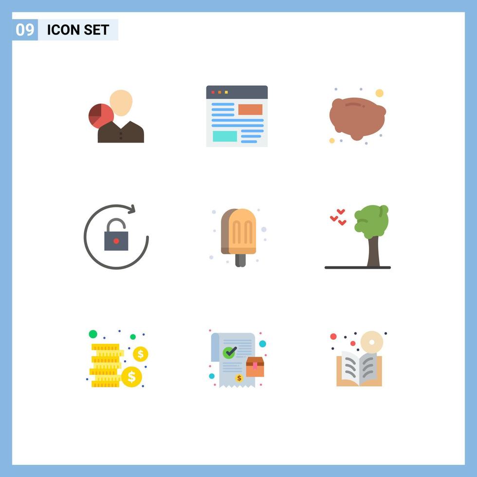 Pictogram Set of 9 Simple Flat Colors of unlock arrow design vegetable food Editable Vector Design Elements