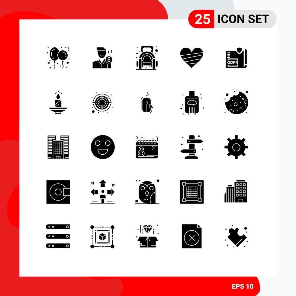 Set of 25 Modern UI Icons Symbols Signs for love gym payment dumbbell fitness Editable Vector Design Elements