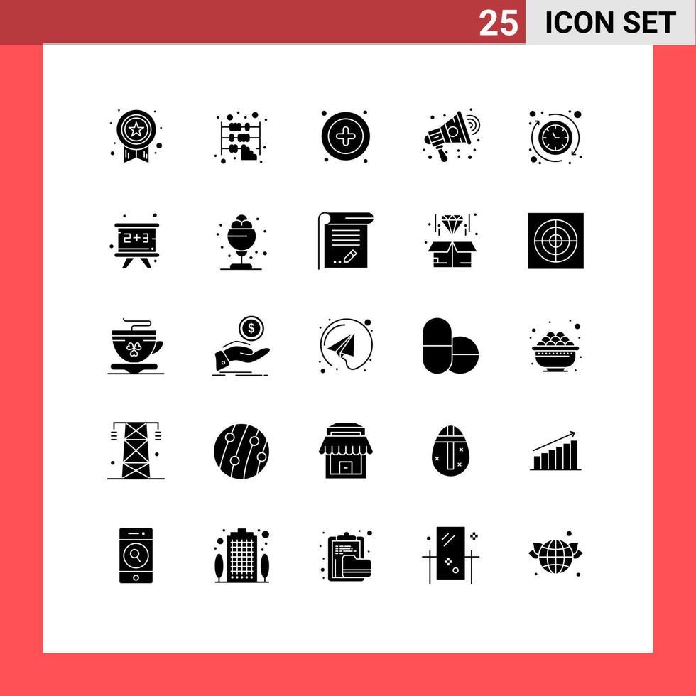 Modern Set of 25 Solid Glyphs Pictograph of hours around interface speaker advertisement Editable Vector Design Elements