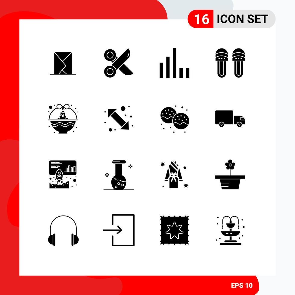 Group of 16 Solid Glyphs Signs and Symbols for basket footwear scissor comfortable signal Editable Vector Design Elements