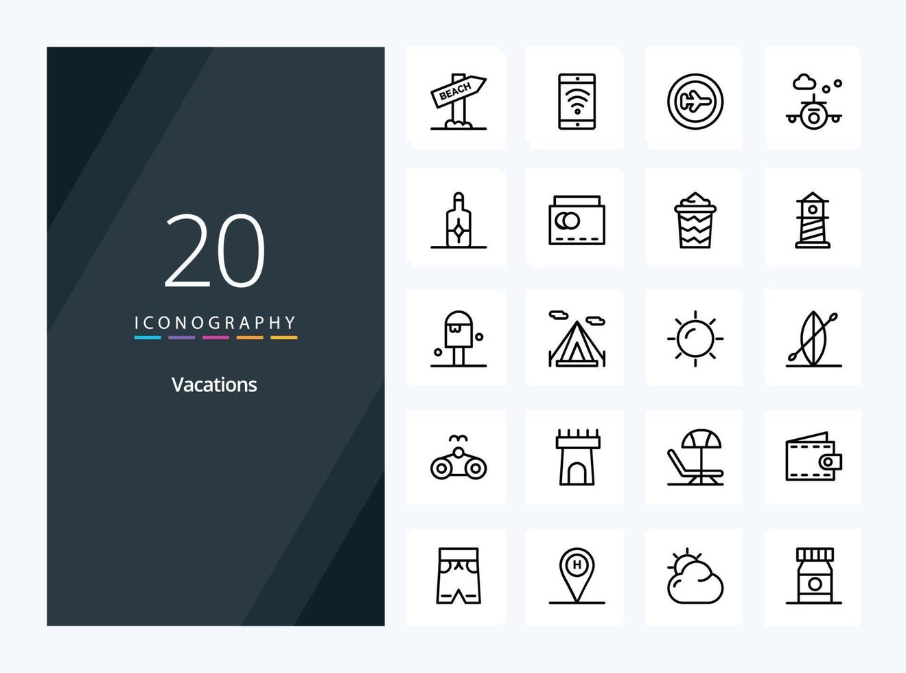 20 Vacations Outline icon for presentation vector