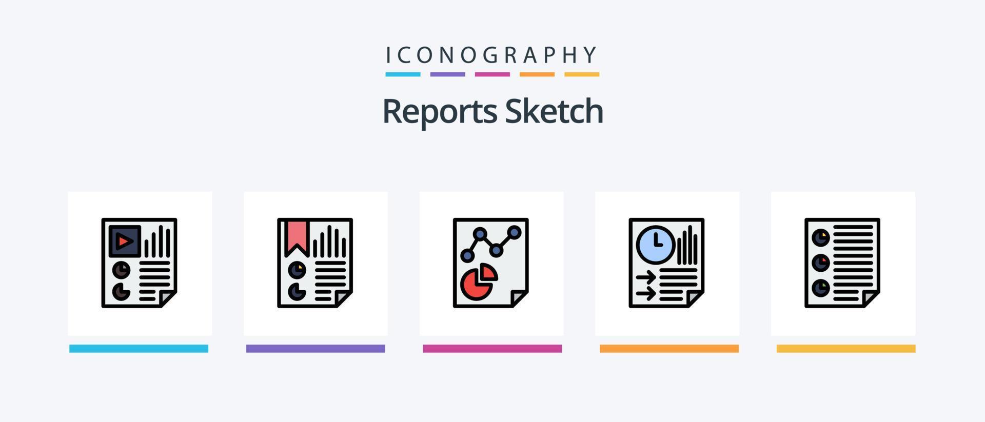 Reports Sketch Line Filled 5 Icon Pack Including page. bookmark. page. report. page. Creative Icons Design vector