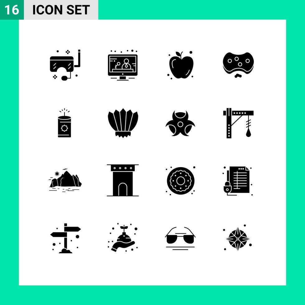 Group of 16 Modern Solid Glyphs Set for china soap apple medical health Editable Vector Design Elements