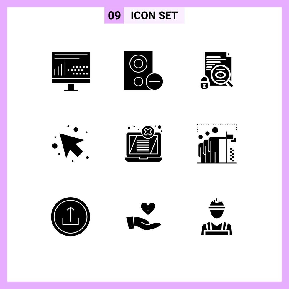 Editable Vector Line Pack of 9 Simple Solid Glyphs of display up hardware arrow security Editable Vector Design Elements