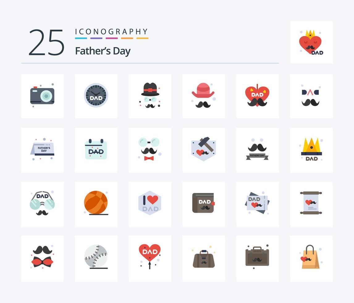 día del padre 25 paquete de iconos de color plano que incluye la fecha. amar. avatar. dia del padre. papá vector