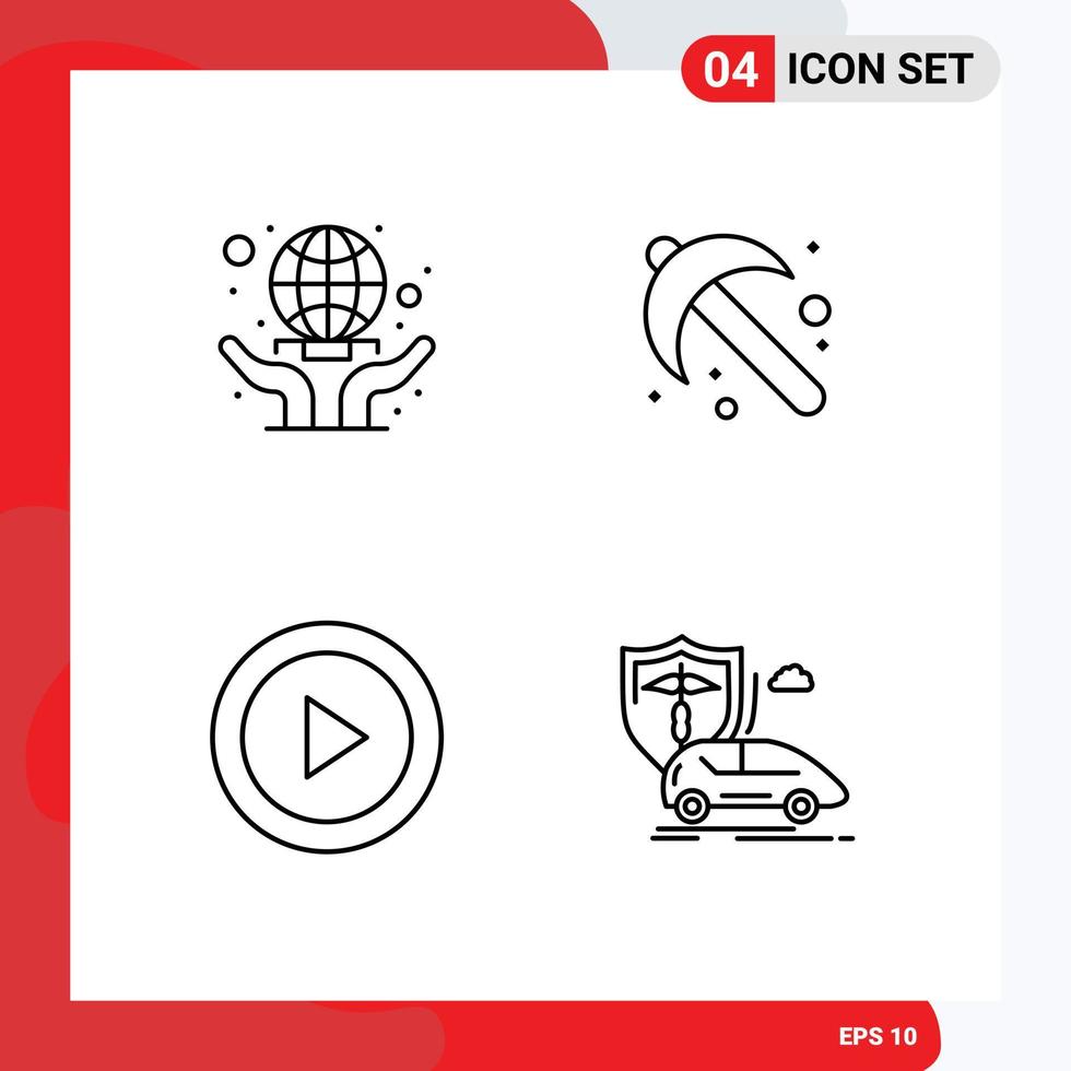 Modern Set of 4 Filledline Flat Colors and symbols such as care creative world wide spade ui Editable Vector Design Elements
