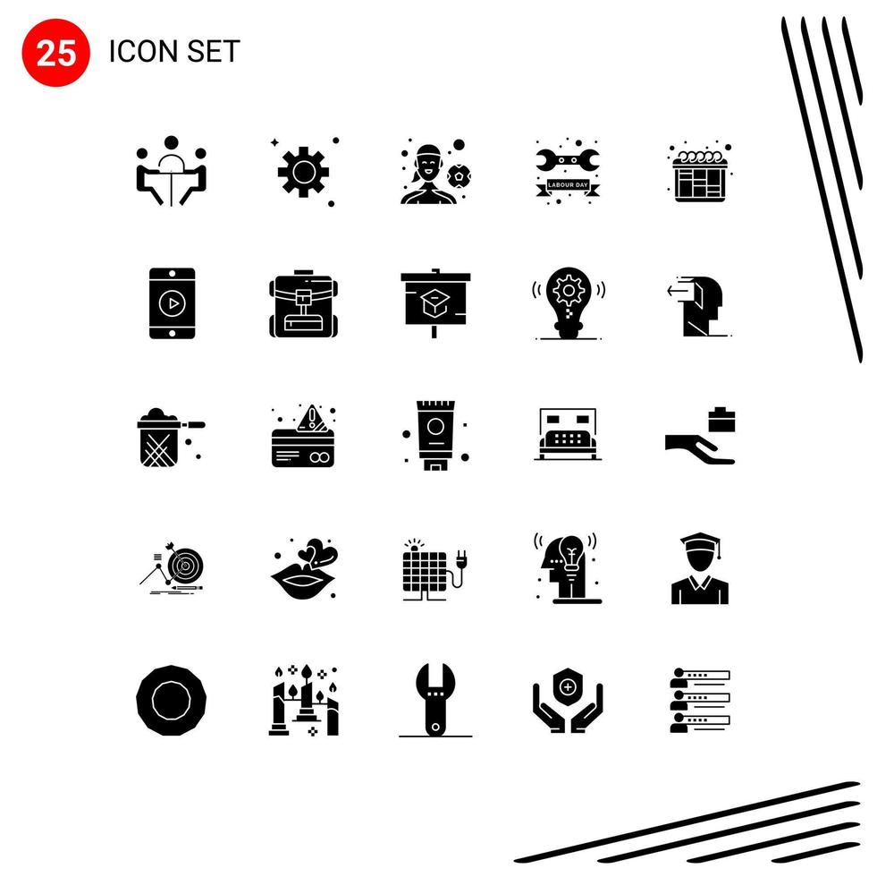 Group of 25 Modern Solid Glyphs Set for iteration wrench female player tool badge Editable Vector Design Elements