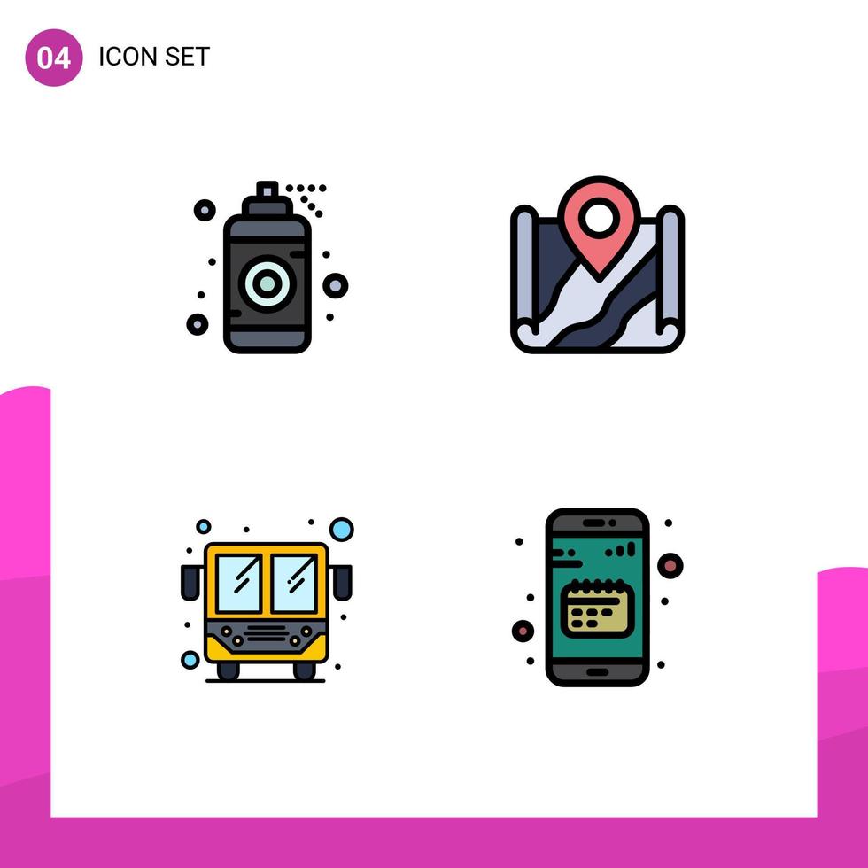 Set of 4 Vector Filledline Flat Colors on Grid for designer bus spray location public transport Editable Vector Design Elements