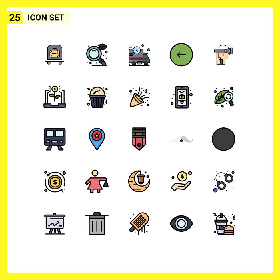 Pictogram Set of 25 Simple Filled line Flat Colors of reality stop delivery play buttons Editable Vector Design Elements