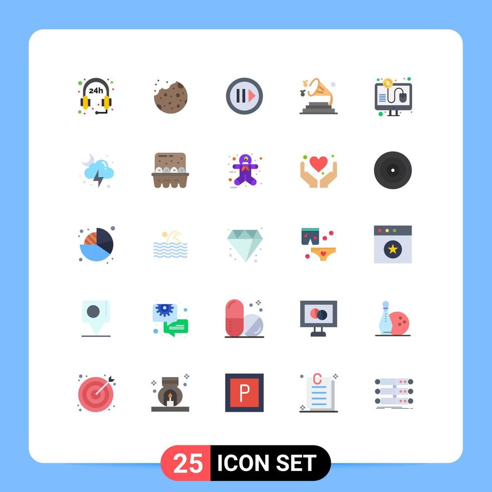 paquete de 25 signos y símbolos de colores planos modernos para medios de impresión web, como elementos de diseño de vectores editables de sonido de volumen multimedia por clic