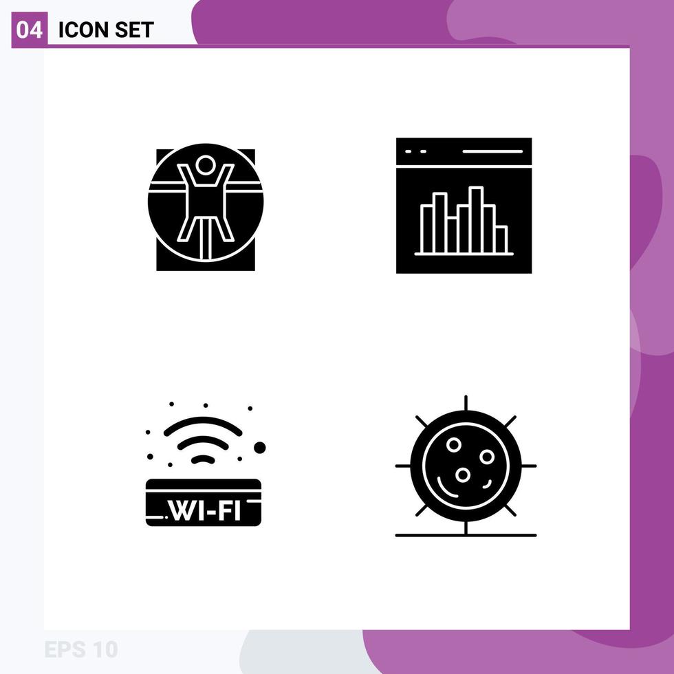 Solid Glyph Pack of 4 Universal Symbols of virtruvian public sign scane communication signal Editable Vector Design Elements