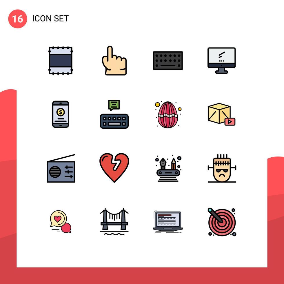 16 líneas llenas de color plano universal signos símbolos de dinero tipo de dinero móvil móvil imac elementos de diseño de vectores creativos editables