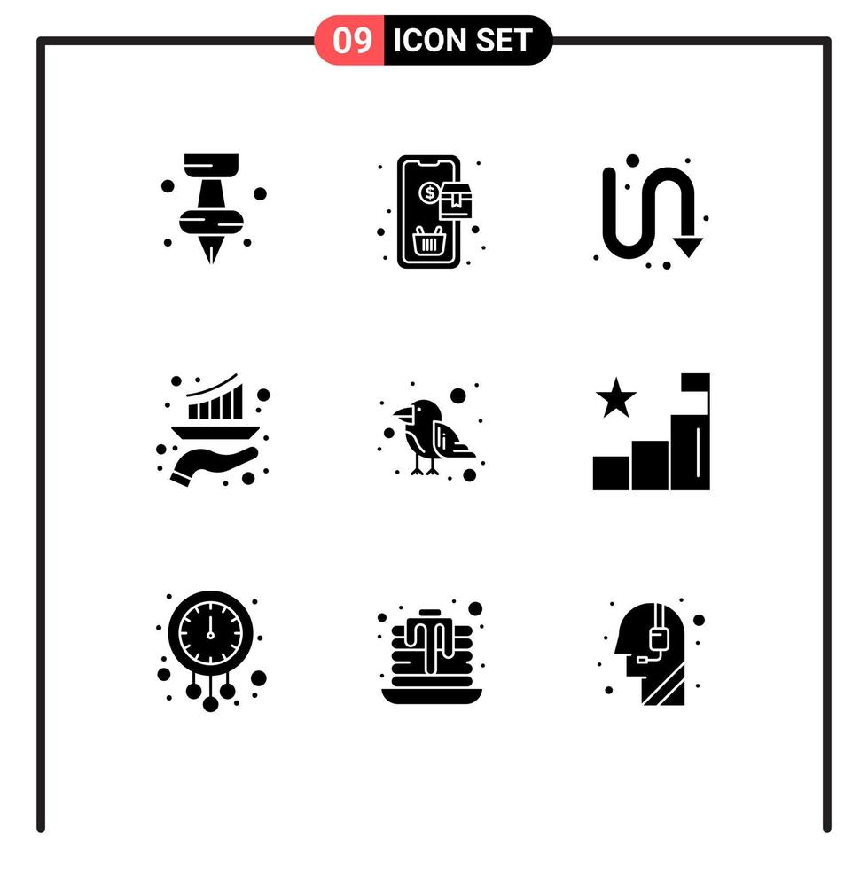 Stock Vector Icon Pack of 9 Line Signs and Symbols for parrot report directional marketing graph Editable Vector Design Elements