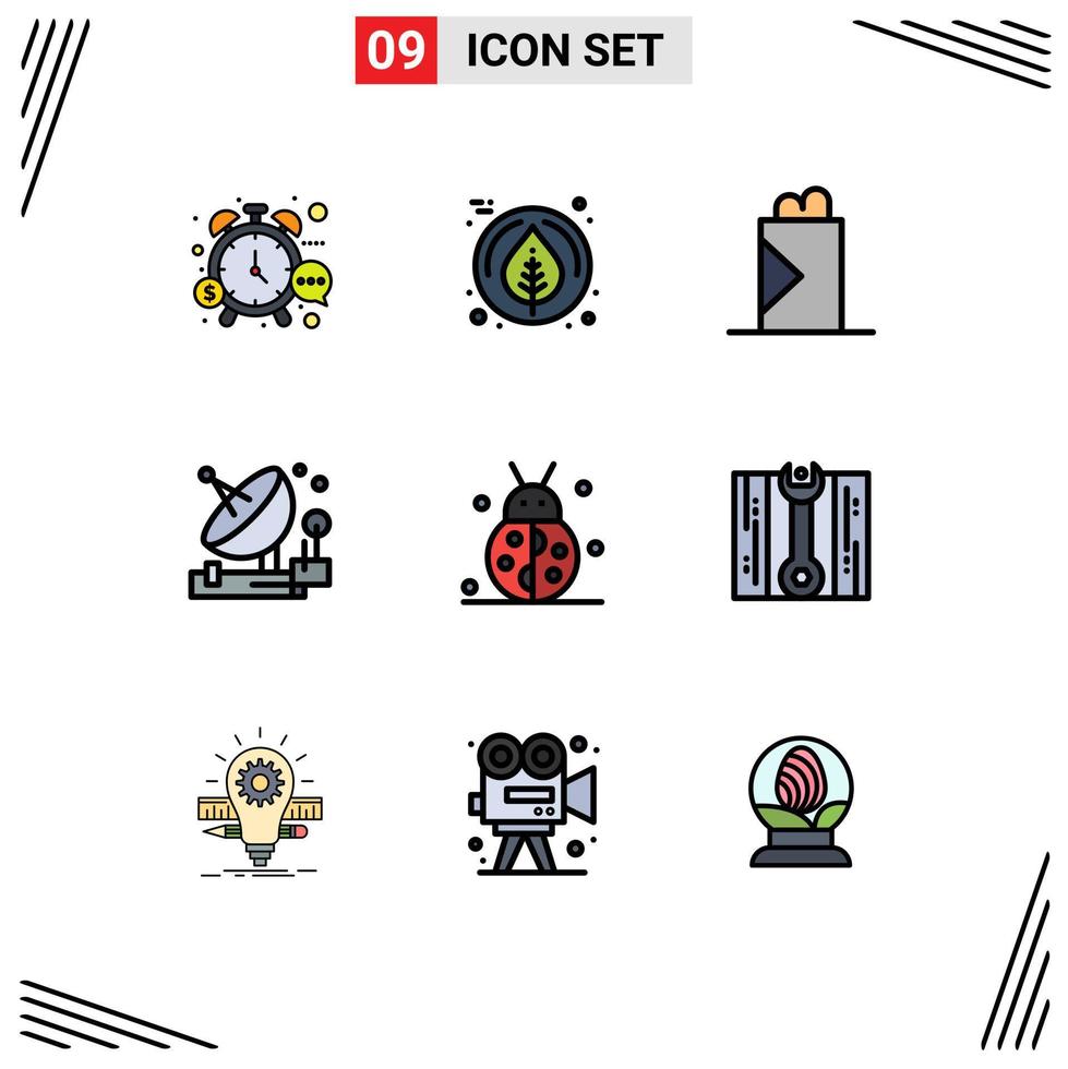 Universal Icon Symbols Group of 9 Modern Filledline Flat Colors of beetle bug space fast food satellite communication Editable Vector Design Elements