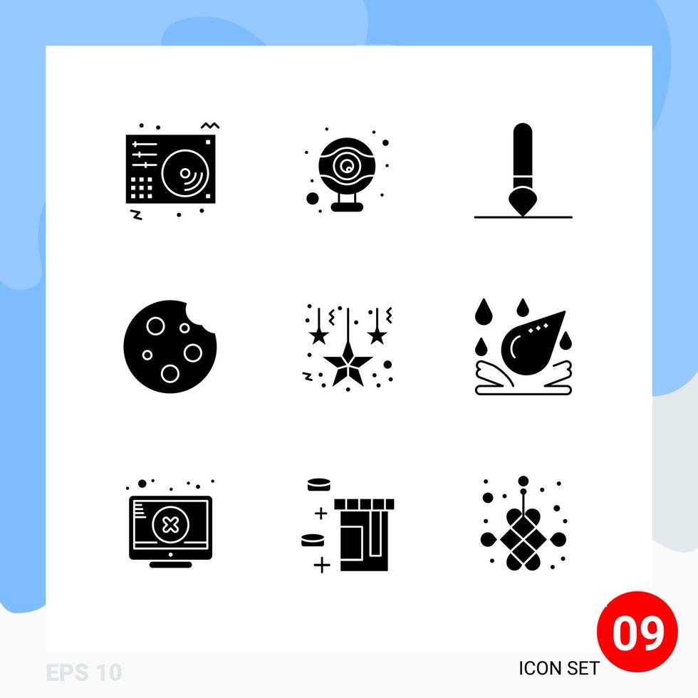 Group of 9 Modern Solid Glyphs Set for decoration food brush drink cookie Editable Vector Design Elements