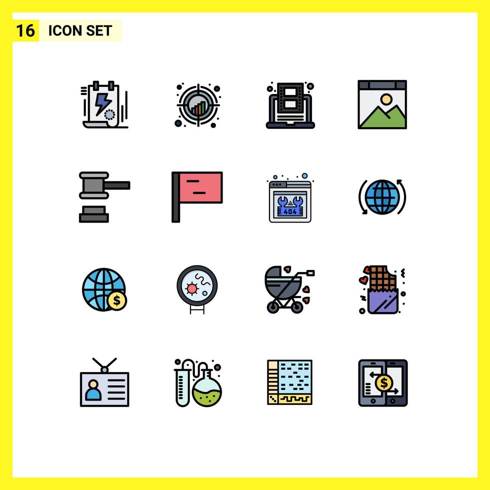 Set of 16 Vector Flat Color Filled Lines on Grid for page app target youtube online Editable Creative Vector Design Elements