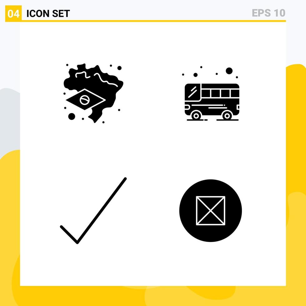 Set of 4 Vector Solid Glyphs on Grid for brazil ancient bus check symbols Editable Vector Design Elements