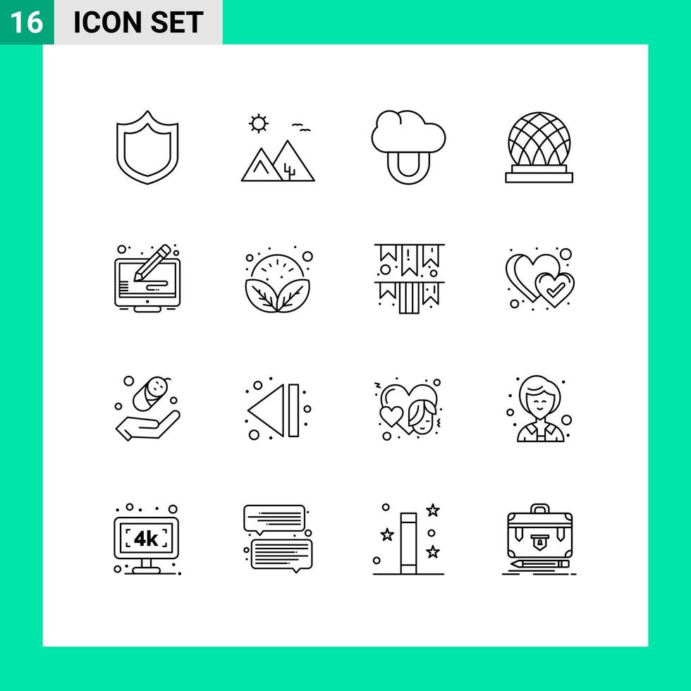 16 Universal Outlines Set for Web and Mobile Applications display copy computing dome canada Editable Vector Design Elements
