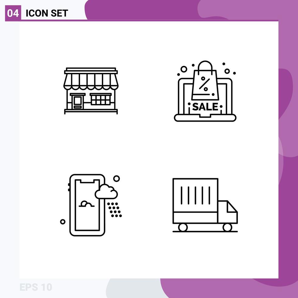 4 iconos creativos signos y símbolos modernos de tienda móvil tienda portátil clima elementos de diseño vectorial editables vector