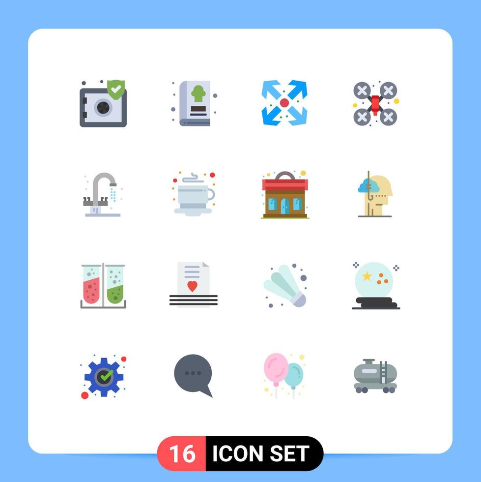 Universal Icon Symbols Group of 16 Modern Flat Colors of plumbing bathroom arrows drone robot camera Editable Pack of Creative Vector Design Elements