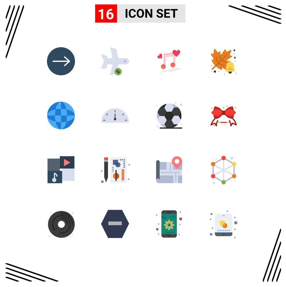 16 Universal Flat Color Signs Symbols of globe school music node education song Editable Pack of Creative Vector Design Elements