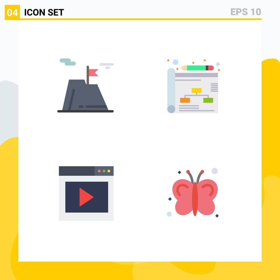 4 Creative Icons Modern Signs and Symbols of flag interface media achievement planning media page Editable Vector Design Elements